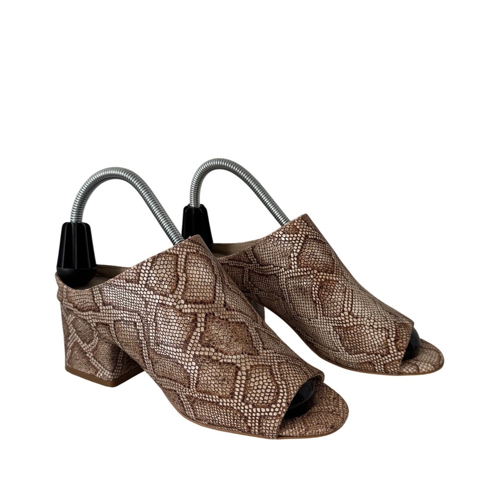 Matisse Society‎ Snake Print Block Heel Mules Open Toe Slip On Shoes Brown